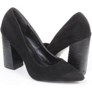 Something Borrowed Black Suede Pointy Classic Pumps Women 10 Chunky Heels